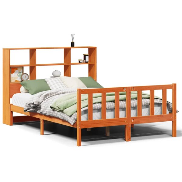 vidaXL Lit bibliothèque sans matelas cire marron 140x200 cm pin massif