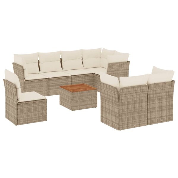 vidaXL Salon de jardin avec coussins 9 Pièces beige résine tressée