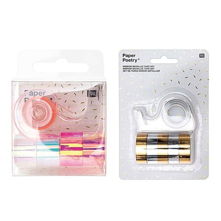 10 mini masking tapes iridescent 1 2 cm x 1 8 m - Blanc & rose  or & argent