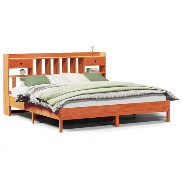 vidaXL Lit bibliothèque sans matelas cire marron 200x200 cm pin massif