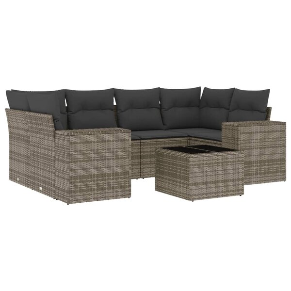 vidaXL Salon de jardin avec coussins 7 Pièces gris résine tressée