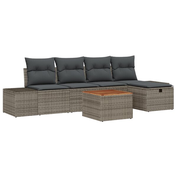 vidaXL Canapés de jardin 6 pièces avec coussins gris en poly rotin