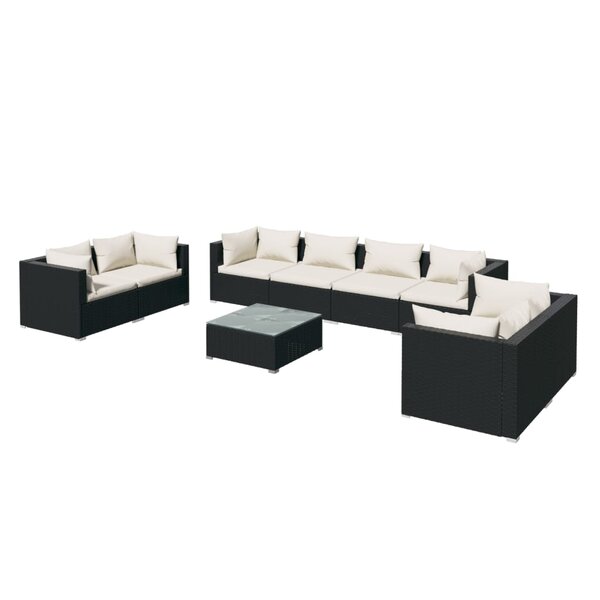 Salon de jardin meuble d'extérieur ensemble de mobilier 9 pièces avec coussins résine tressée noir 02_0018148