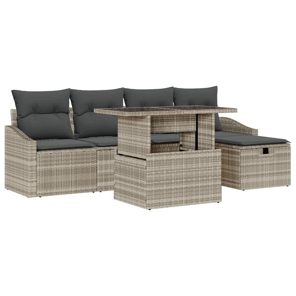 vidaXL Ensemble de canapé de jardin 6 Pièces Gris clair Poly rotin