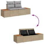 Sofa de jardin 2 places avec rangement et coussins beige en poly rotin