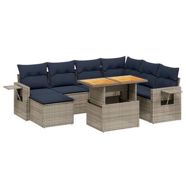 vidaXL Salon de jardin 8 Pièces avec coussins gris résine tressée