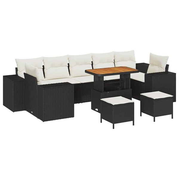 vidaXL Ensemble de canapé de jardin avec coussin 10 Pièces Noir et Crème
