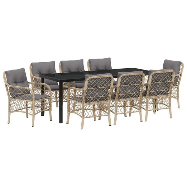 vidaXL Ensemble de salle à manger pour jardin 9 Pièces Beige polyrotin