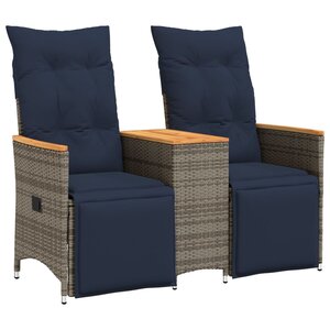 vidaXL Canapé de jardin inclinable 2 places avec Table en résine tressée grise