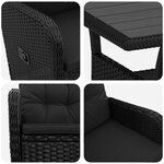 vidaXL Ensemble de repas extérieur 3 Pièces Noir polyrotin