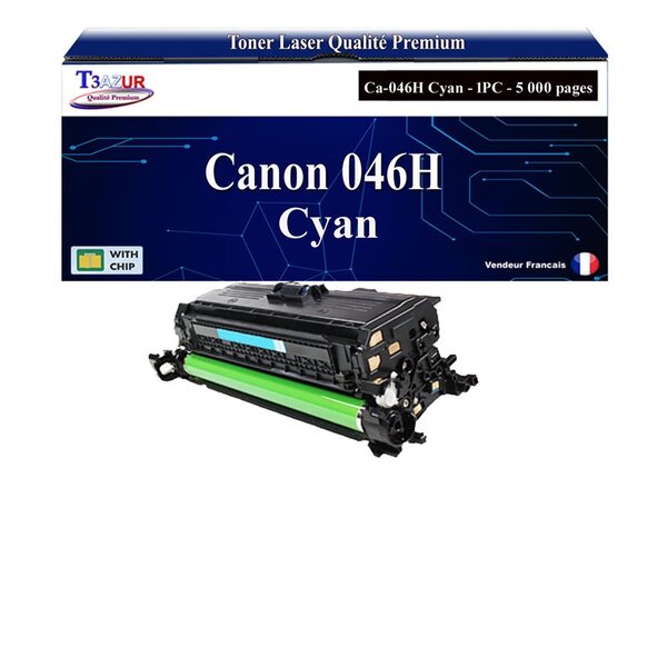 T3AZUR - Toner compatible avec Canon 046H pour Canon LBP-653Cdw  LBP-654Cx Cyan - 5 000p