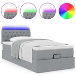vidaXL Lit ottoman avec matelas et LED gris clair 90x200 cm tissu