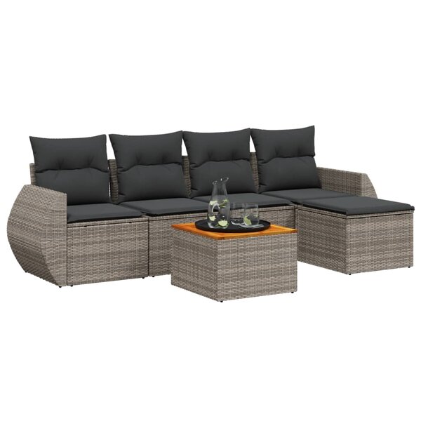 vidaXL Salon de jardin 6 Pièces avec coussins gris résine tressée