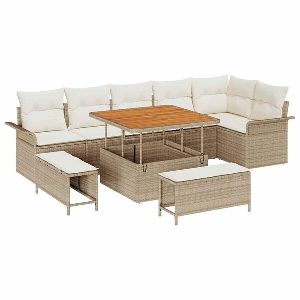 vidaXL Ensemble de canapé de jardin avec coussin 9 Pièces Beige  Crème