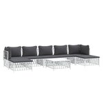 Salon de jardin meuble d'extérieur ensemble de mobilier 8 pièces avec coussins blanc acier 02_0017477