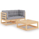 Salon de jardin meuble d'extérieur ensemble de mobilier 3 pièces avec coussins bois de pin massif 02_0015935