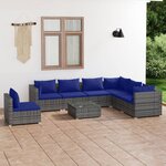 Vidaxl salon de jardin 8 pièces avec coussins résine tressée gris