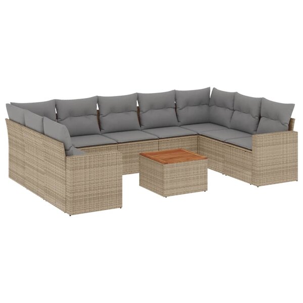vidaXL Salon de jardin et coussins 10 Pièces mélange beige résine tressée
