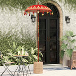 vidaXL Parasol avec Base Rouge et brun 250 cm Coton et bois
