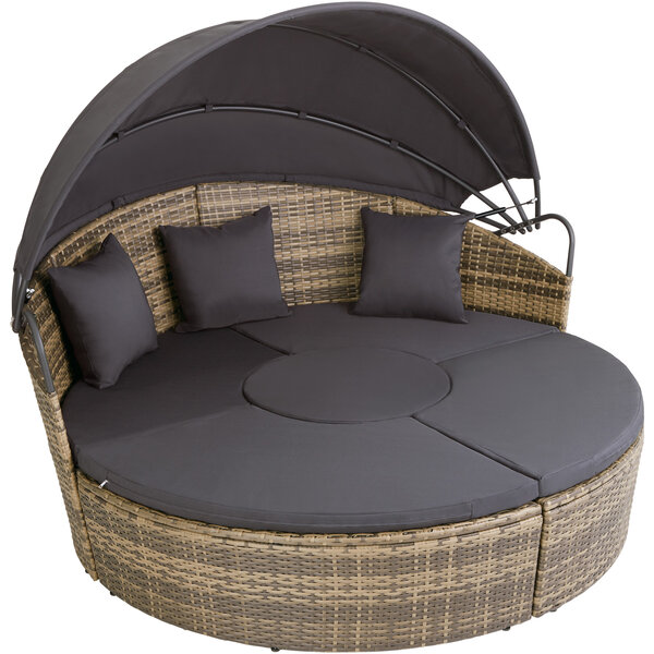 Tectake Bain de soleil rond modulable ZANZIBAR - marron naturel