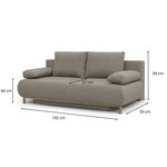 Banquette convertible 3 places MIKA - Tissu beige - Coffre de rangement - 192 x 84 x 93 cm