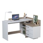 Bureau d'angle 3 tiroirs - chêne et blanc - 128 5 x 105 7 x 83 2 cm - THALES
