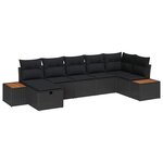 vidaXL Ensemble de canapé de jardin avec coussin 7 Pièces Noir Poly rotin
