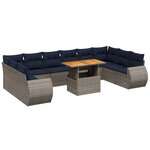 vidaXL Salon de jardin 11 Pièces avec coussins gris résine tressée