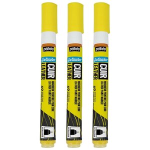 Marqueur Acrylique Setacolor Spécial Cuir Mat Satiné Extra Fine Jaune Fluo x 3 PÉBÉO
