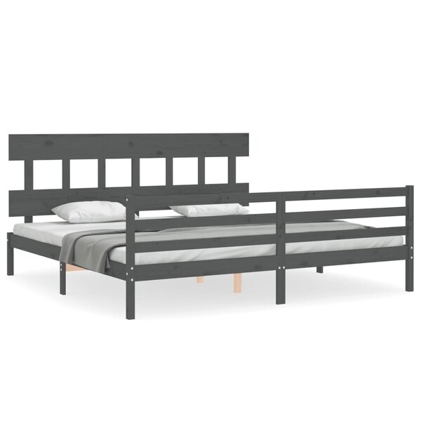 vidaXL Cadre de lit avec tête de lit gris 200x200 cm bois massif