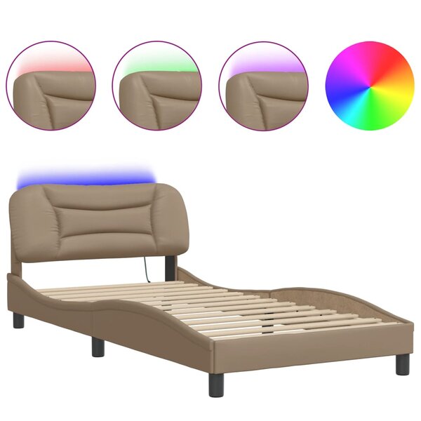 vidaXL Cadre de lit avec lumières LED cappuccino 100x200 cm similicuir