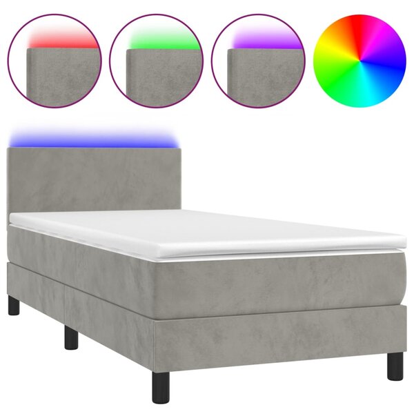 vidaXL Sommier à lattes de lit avec matelas et LED Gris clair 90x190cm
