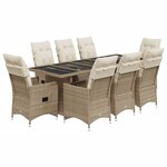 vidaXL Ensemble de bistro de jardin 9 Pièces coussins beige poly rotin