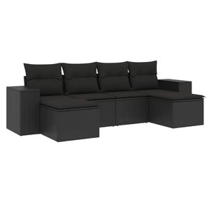vidaXL Salon de jardin 6 Pièces avec coussins noir résine tressée