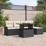 vidaXL Canapé de jardin 6 pièces avec coussins noirs en poly rotin