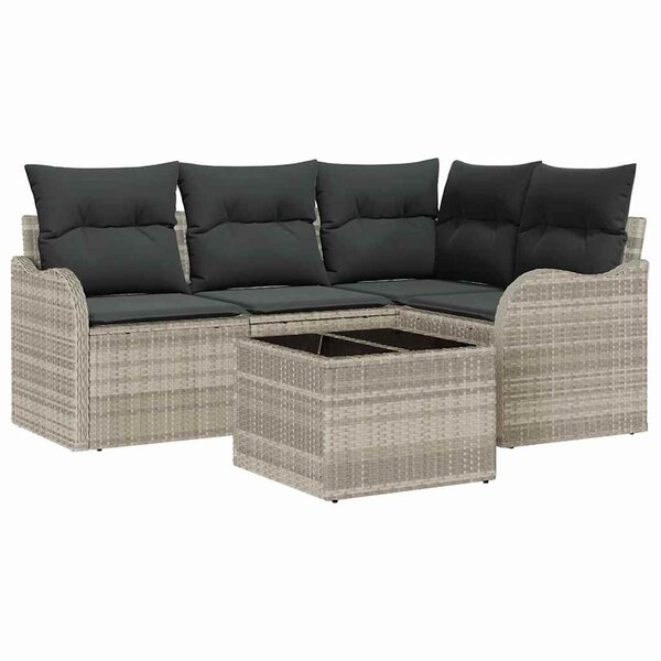 vidaXL Ensemble de canapé de jardin 5 Pièces Gris clair Poly rotin