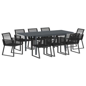 vidaXL Ensemble de salle à manger pour jardin 9 Pièces Noir Poly rotin