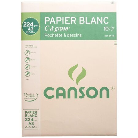 Papier à dessin Canson pochette de 10 feuilles dessin C A Grain blanc  format A3 224 grammes - La Poste