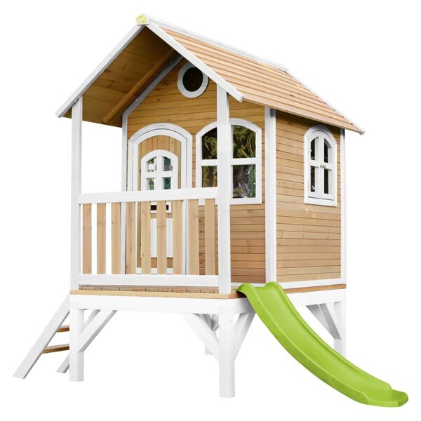 AXI Cabane enfant TOM Brun Blanc avec toboggan Citron vert