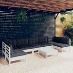 vidaXL Salon de jardin 8 Pièces avec coussins blanc bois de pin massif