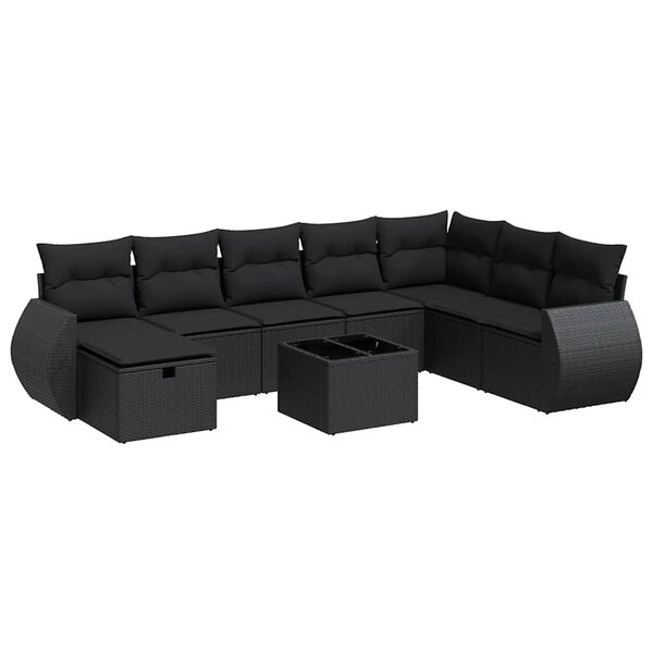 vidaXL Salon de jardin 9 Pièces avec coussins noir résine tressée