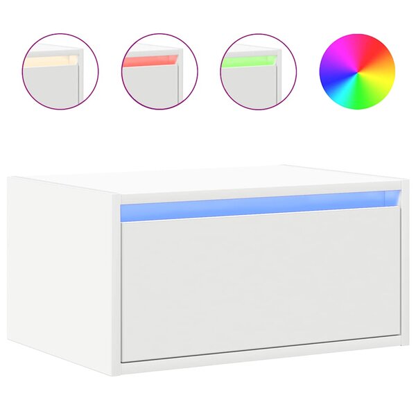 vidaXL Table de chevet murale avec lumières LED blanc