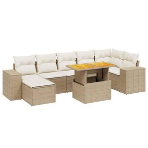 vidaXL Salon de jardin avec coussins 8 Pièces beige résine tressée