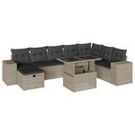 vidaXL Salon de jardin 9 Pièces avec coussins gris clair résine tressée