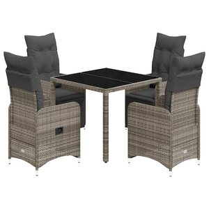 vidaXL Ensemble de bistro de jardin 5 Pièces coussins gris poly rotin