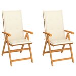 vidaXL Chaises pliantes (lot de 2) avec coussins crème  en bois de teck massif