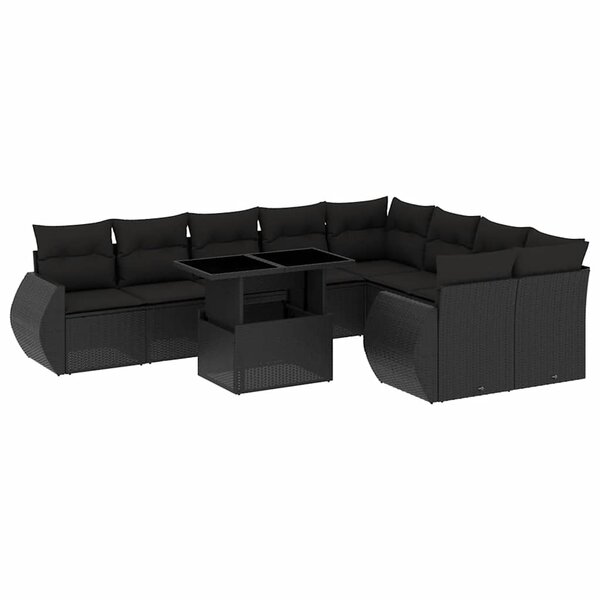 vidaXL Salon de jardin 10 Pièces avec coussins noir résine tressée