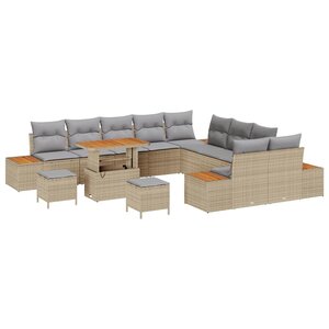 vidaXL Ensemble de canapé de jardin 13 Pièces Beige Poly rotin