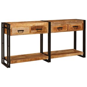 vidaXL Tables console avec tiroir 2 Pièces Marron Bois de mangue massif