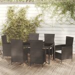 vidaXL Salon de jardin 7 Pièces avec coussins résine tressée noir